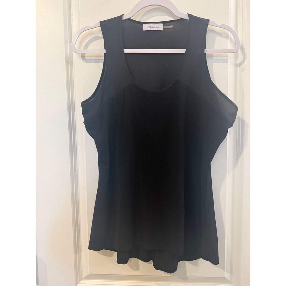 Calvin Klein Womens Black Sleeveless Shell Top Sheer Mixed Media Tank Size M